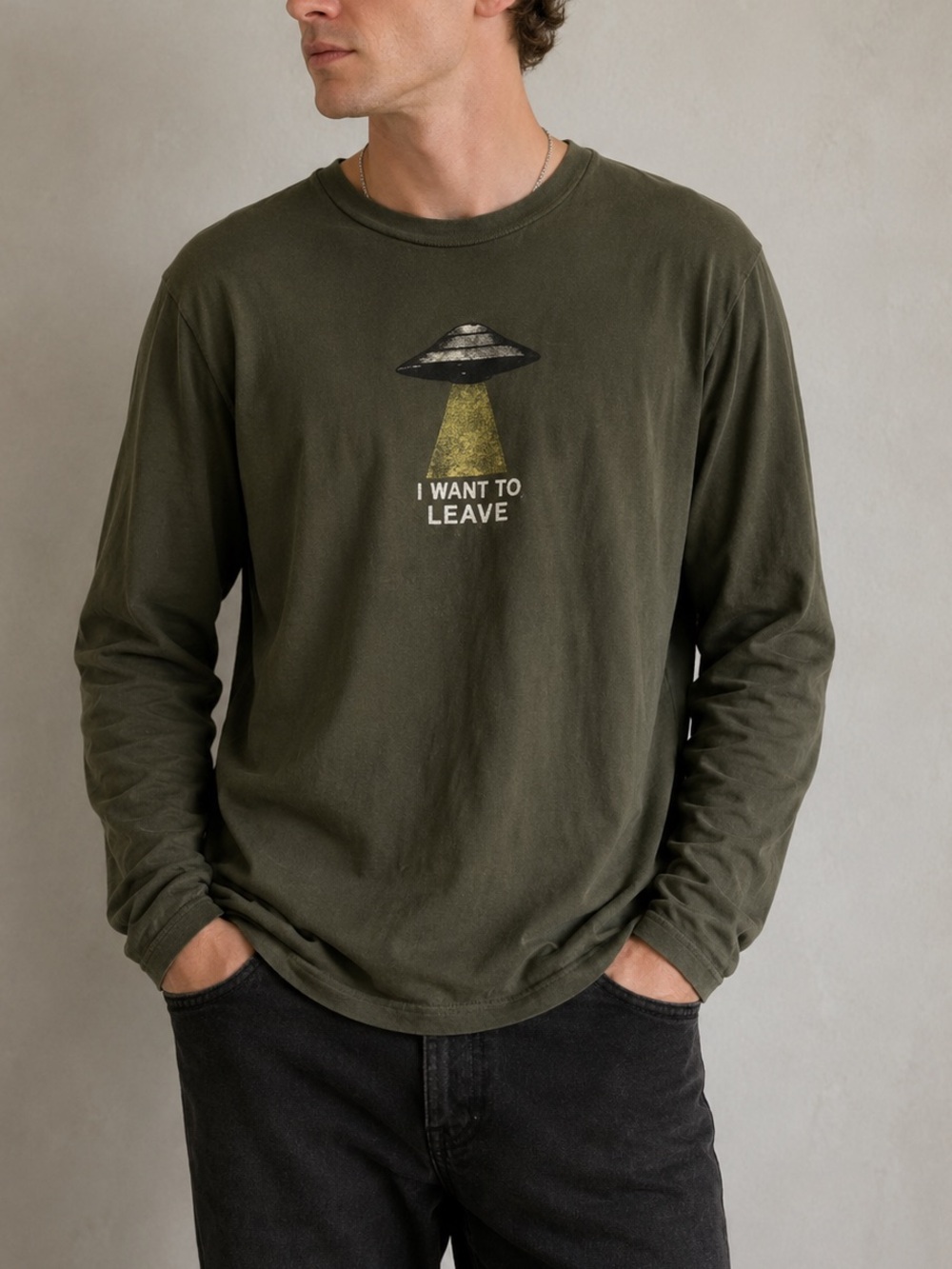 Steel City “I Want to Leave” UFO Graphic Long Sleeve Tee – Size M
